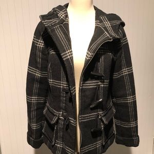 Old Navy Dark Gray Plaid Coat with Hood